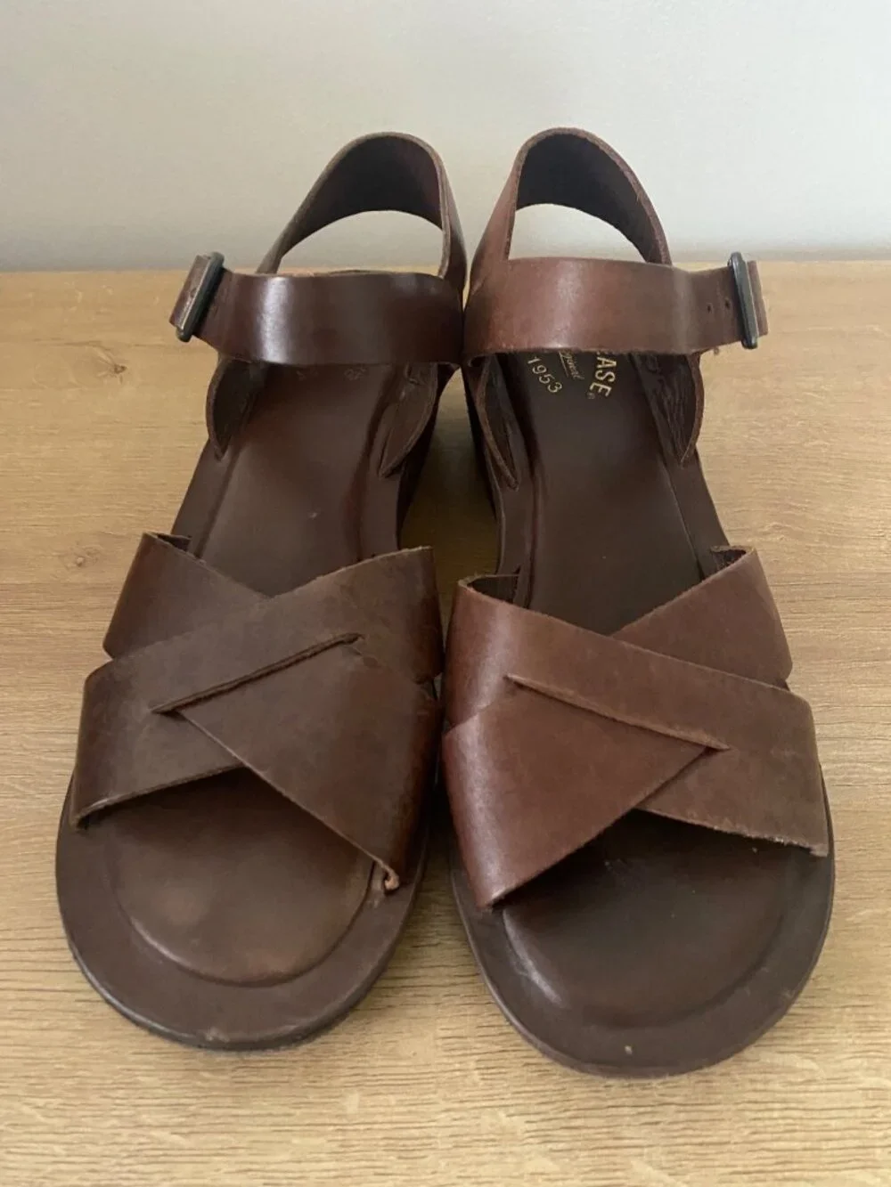 Kork-Ease Brown Leather Wedge Sandals With Adjustable Strap Size 9